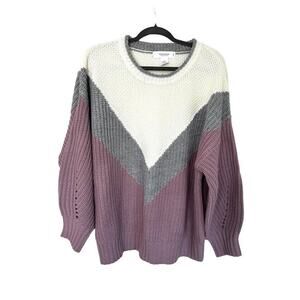 Workshop Wool Blend Sweater Chunky Color Block Oversized Chevron Womens Size 1X